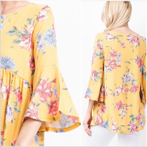 NWT beautiful yellow spring floral top - Picture 3 of 4